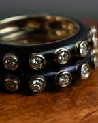 "Christian Dior" Gold metal＆black enamel combination design ring