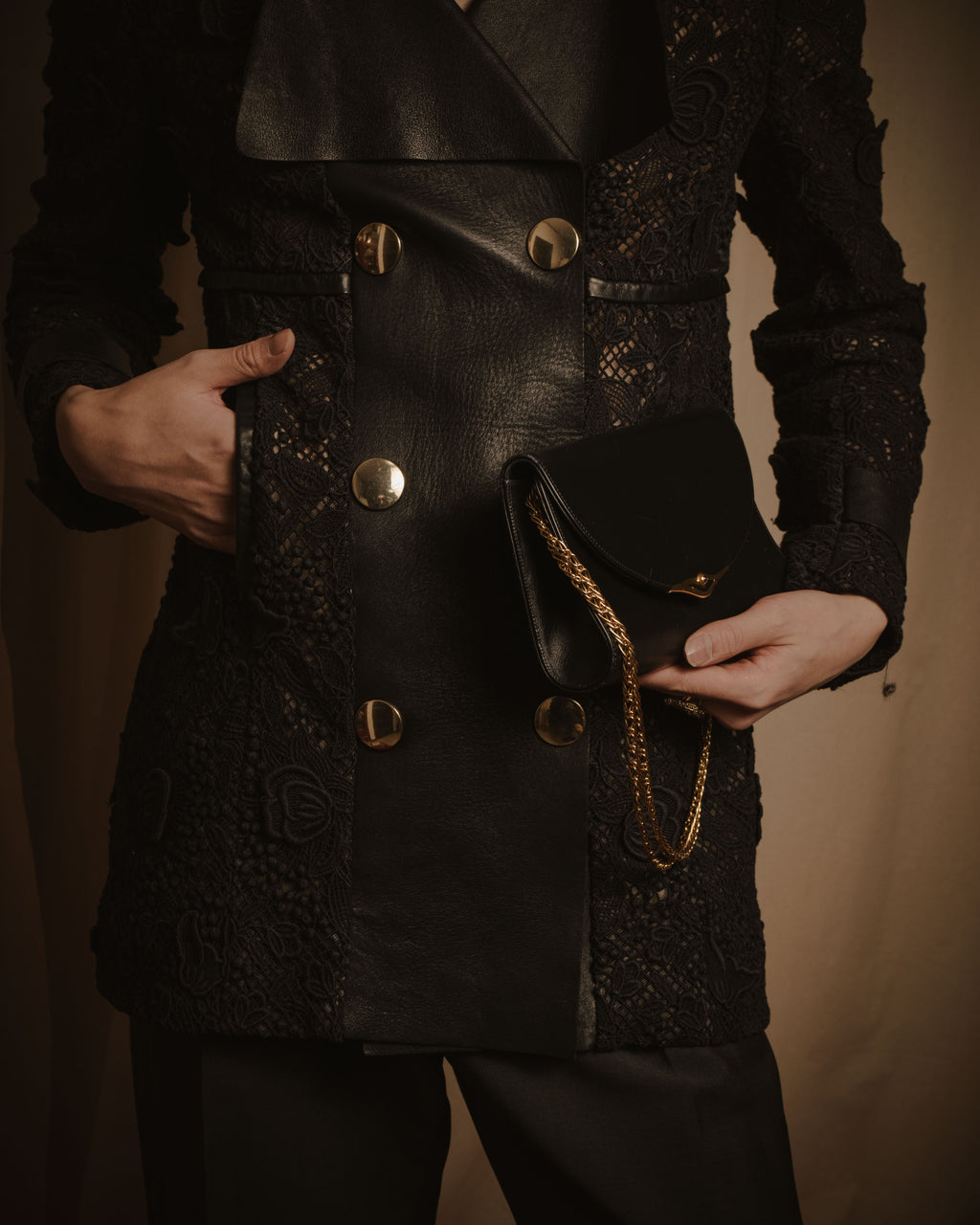 –SPECIAL– "VALENTINO"
Early 2010s lace and leather double-breasted jacket