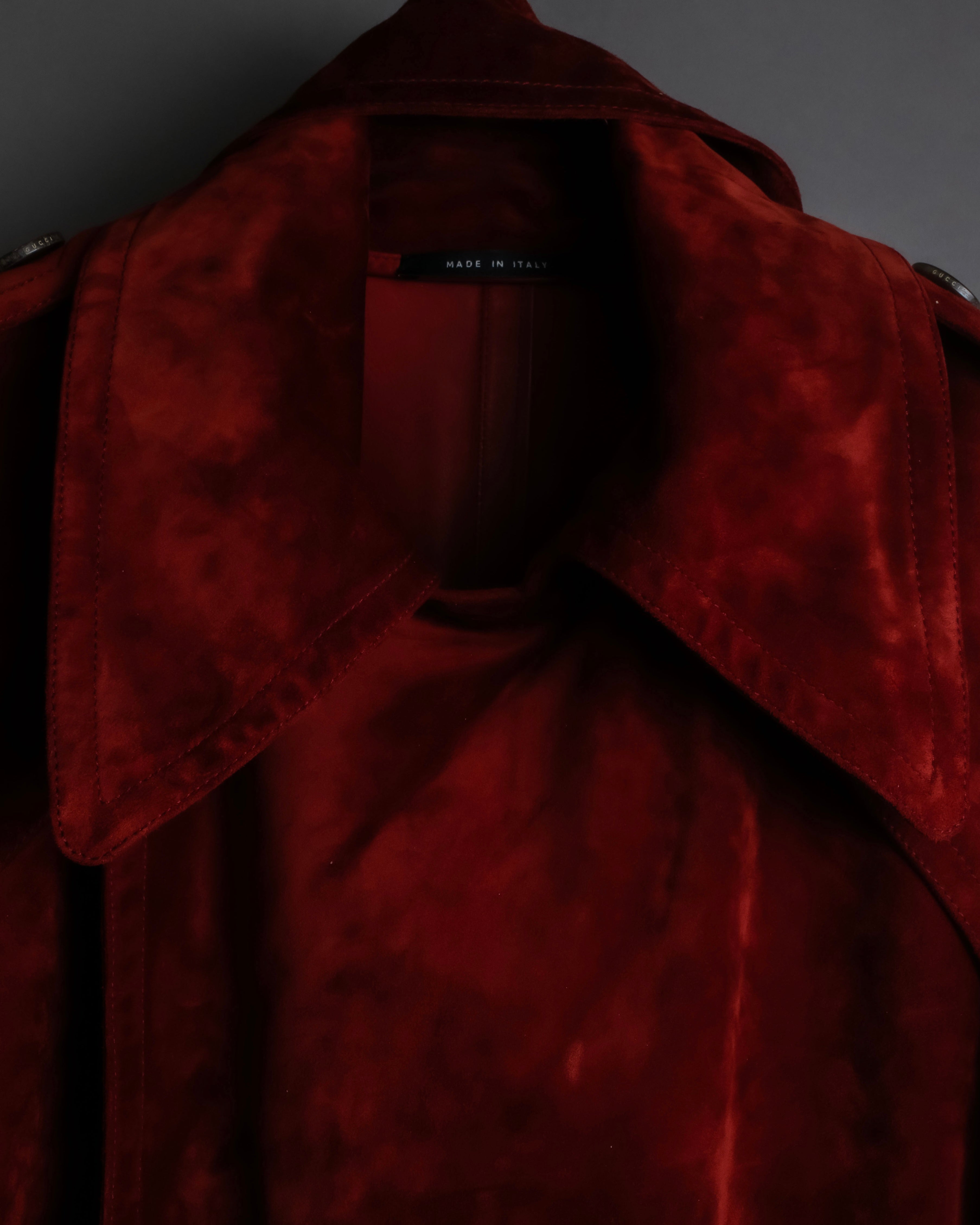 "GUCCI" 1990’s Tom Ford period deep red color suede long trench coat
