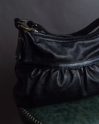 "FENDI" Gold metal gatherd design leather one-shoulder bag