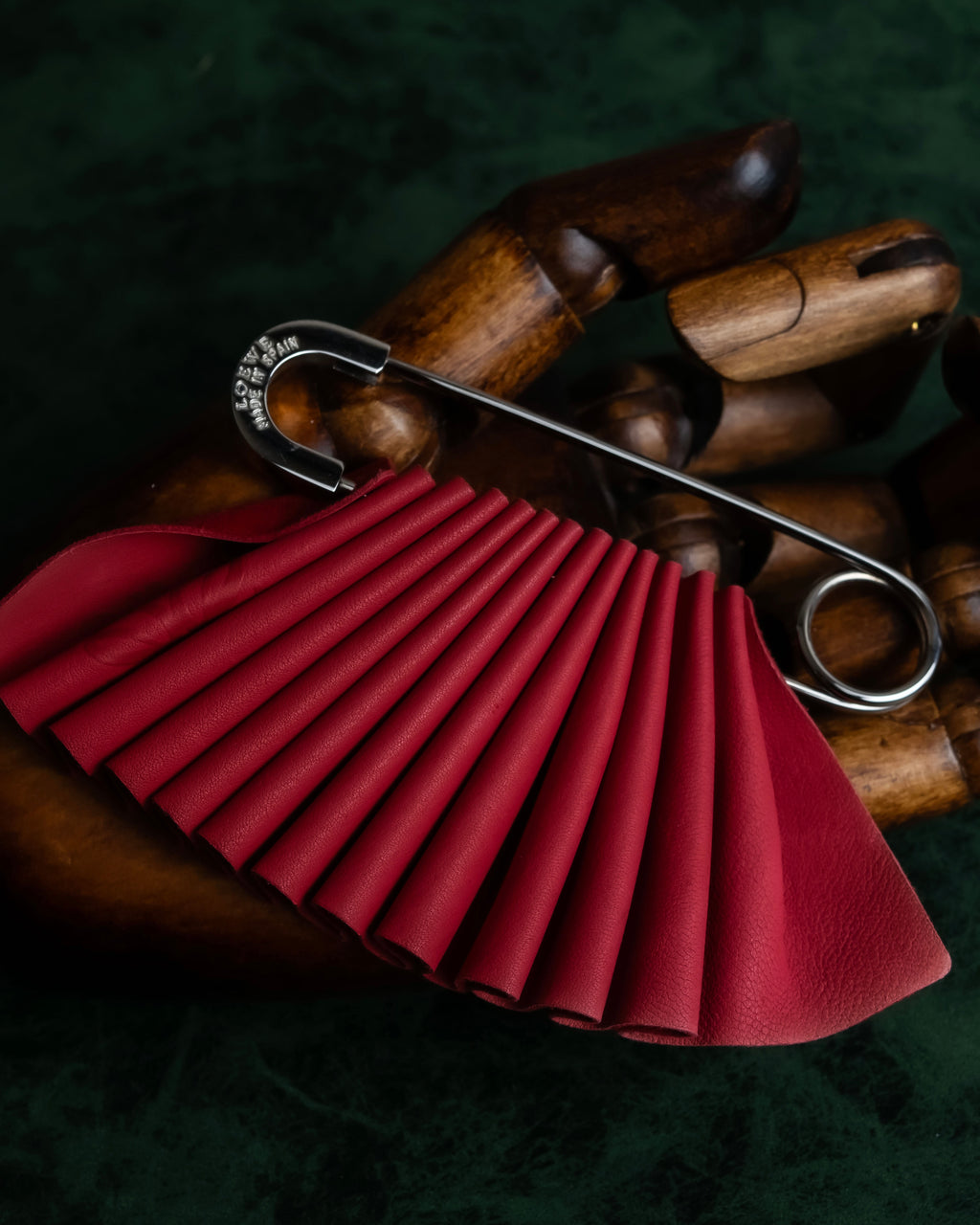 "LOEWE"  Red pleated motif safety pin brooch