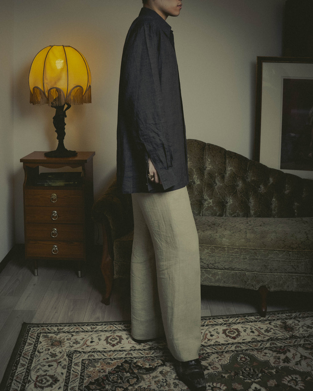 -SPECIAL- “HERMES” 90’s-00’s wide-collar linen shirt