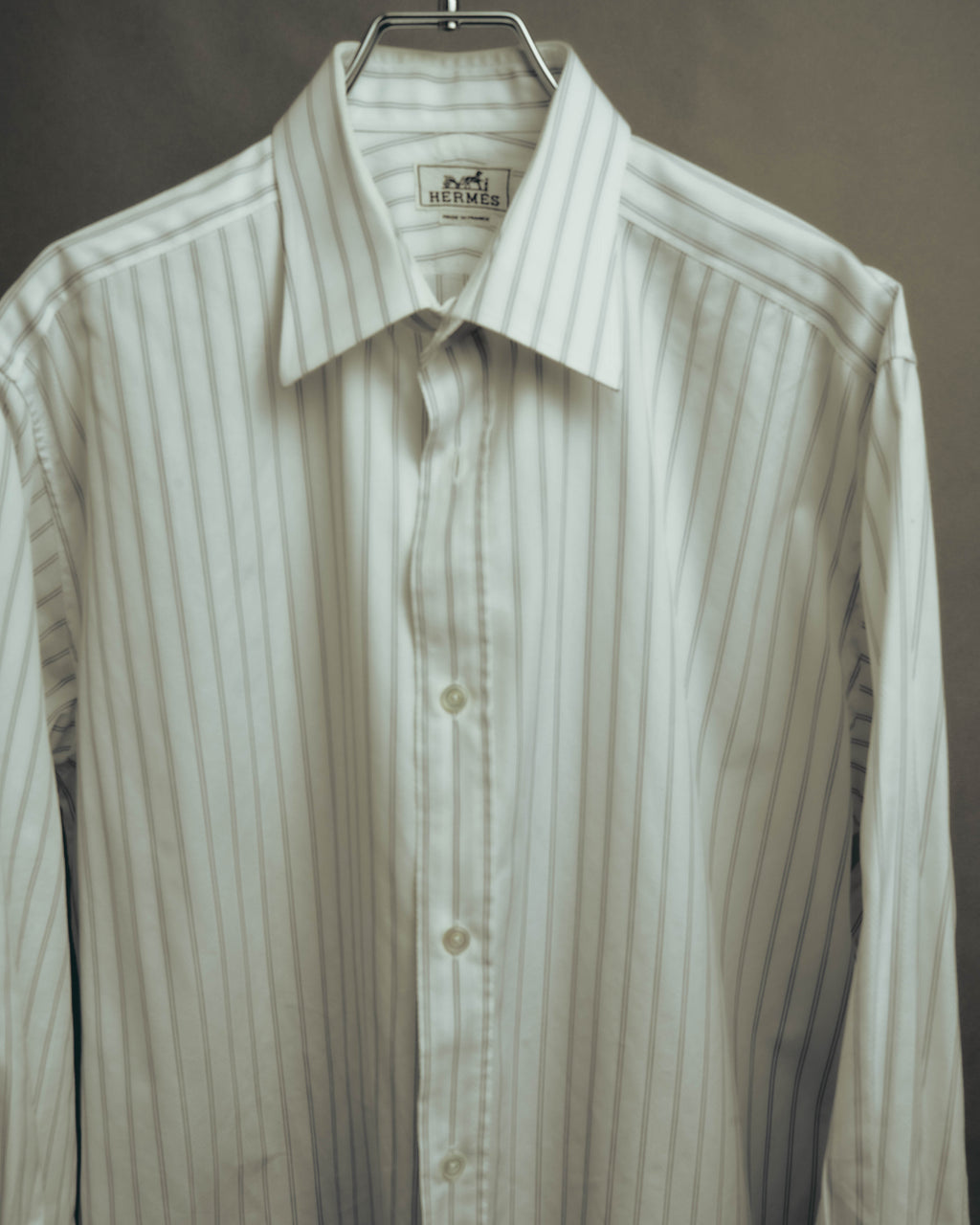 -SPECIAL- “HERMES” 80’s tonal jacquard pinstripe French cuff shirt