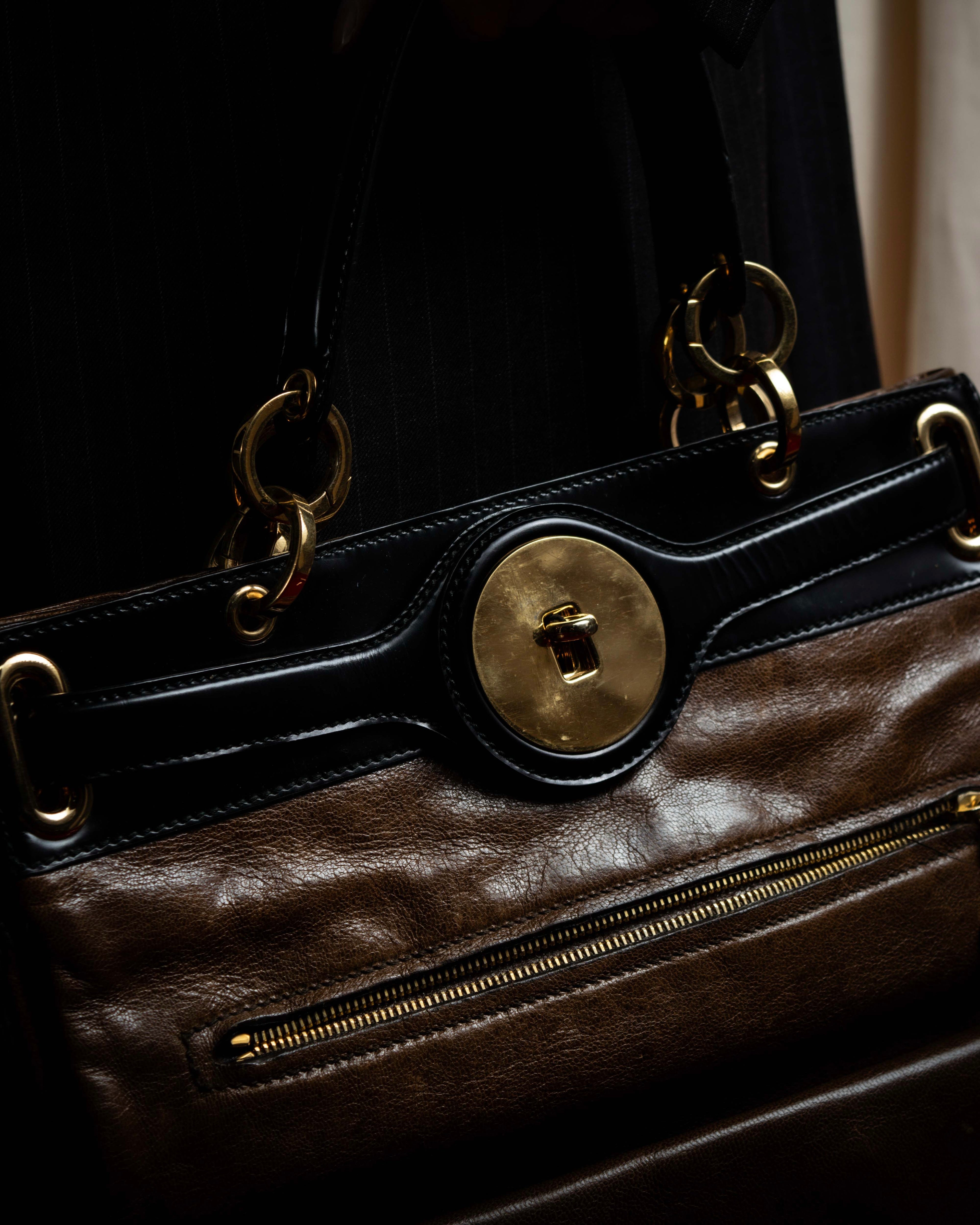 "BALENCIAGA" Gold turn lock design leather combination bag