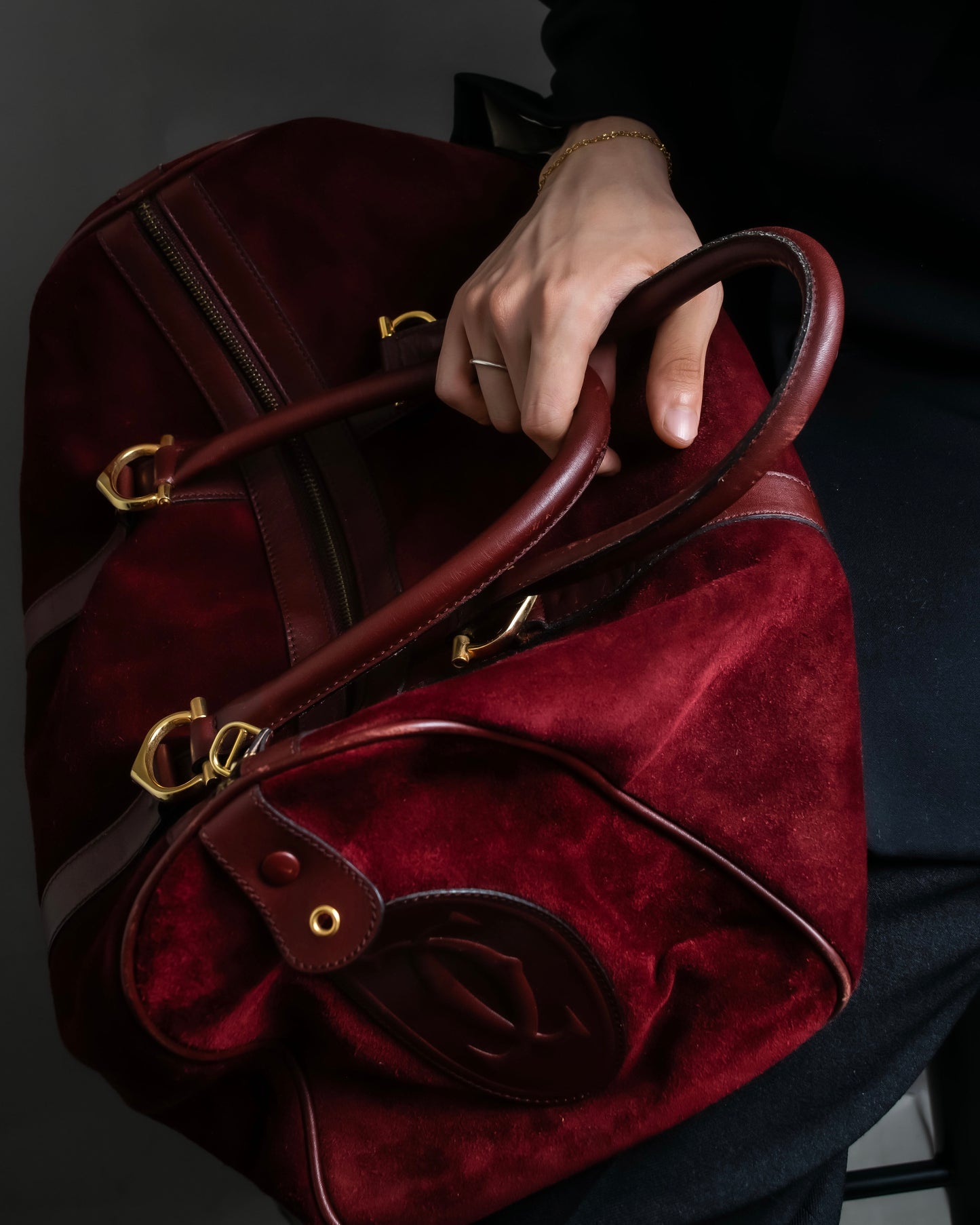 "Cartier" Beautiful red color velour boston bag