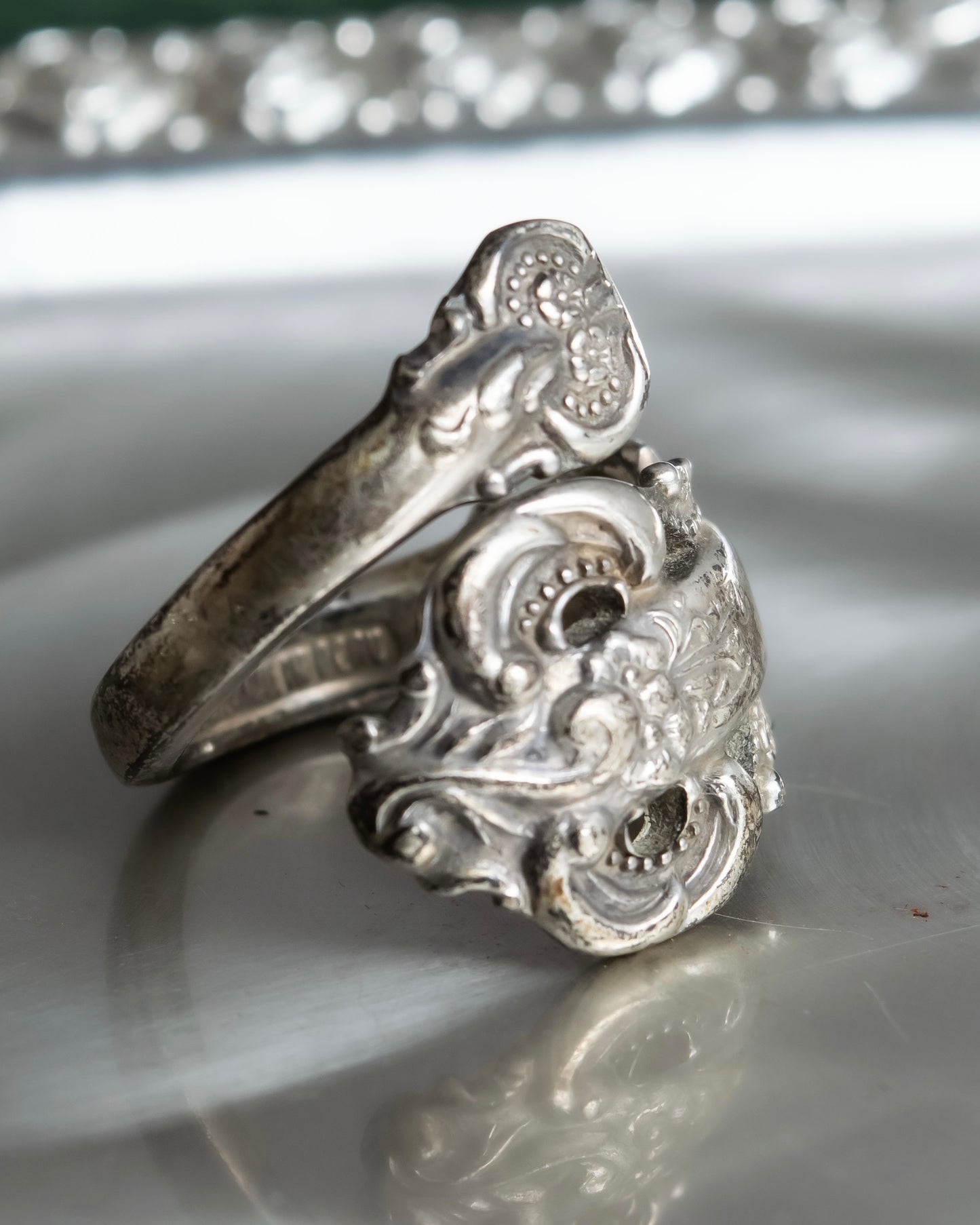 "Camusso" Sterling silver floral engraved spoon ring