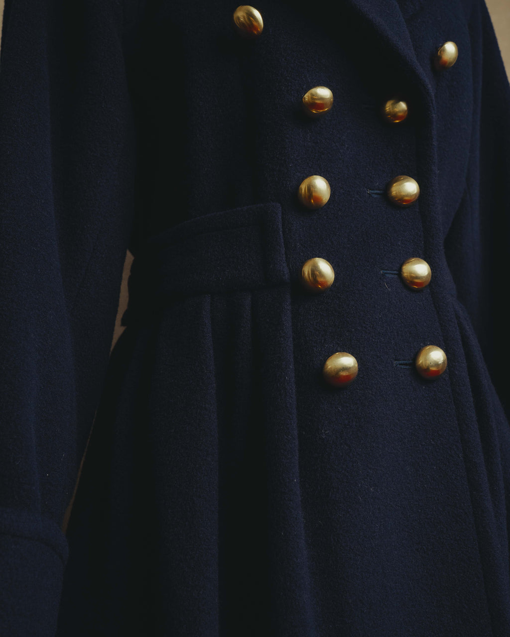 "Yves Saint Laurent" 80's-90's Gold-buttoned double-breasted wool coat