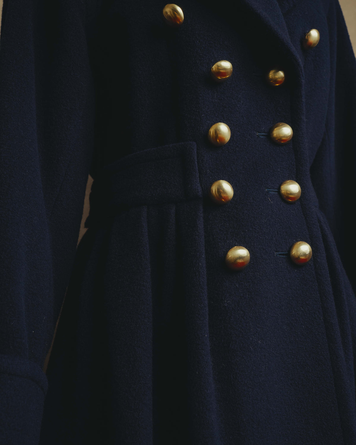 "Yves Saint Laurent" 80's-90's Gold-buttoned double-breasted wool coat