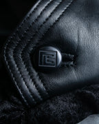 "PIERRE BALMAIN" Oversized double-breasted lamb leather tailored jacket