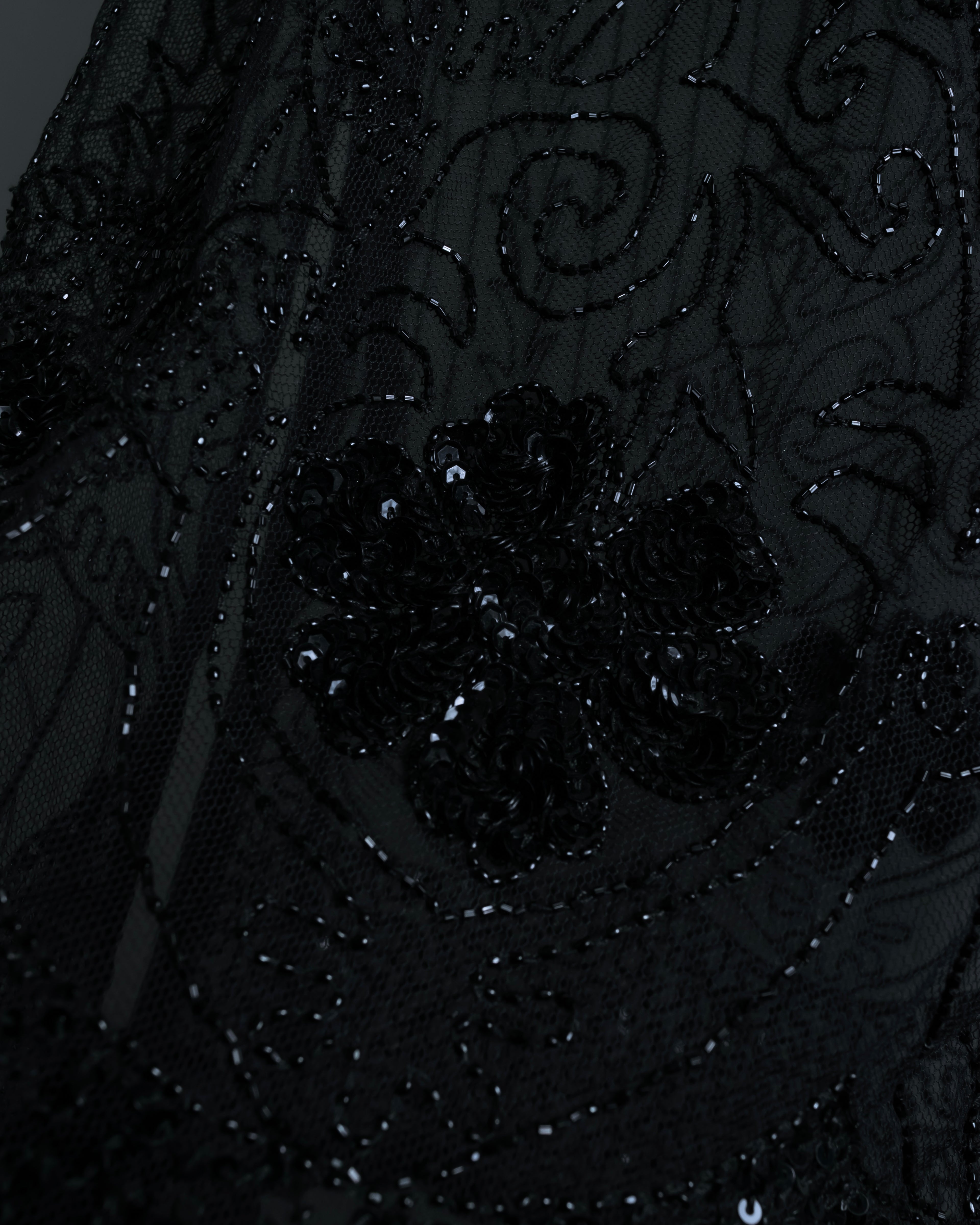 "RRL Ralph Lauren" Sequined beaded plant motif tulle sleeveless dress