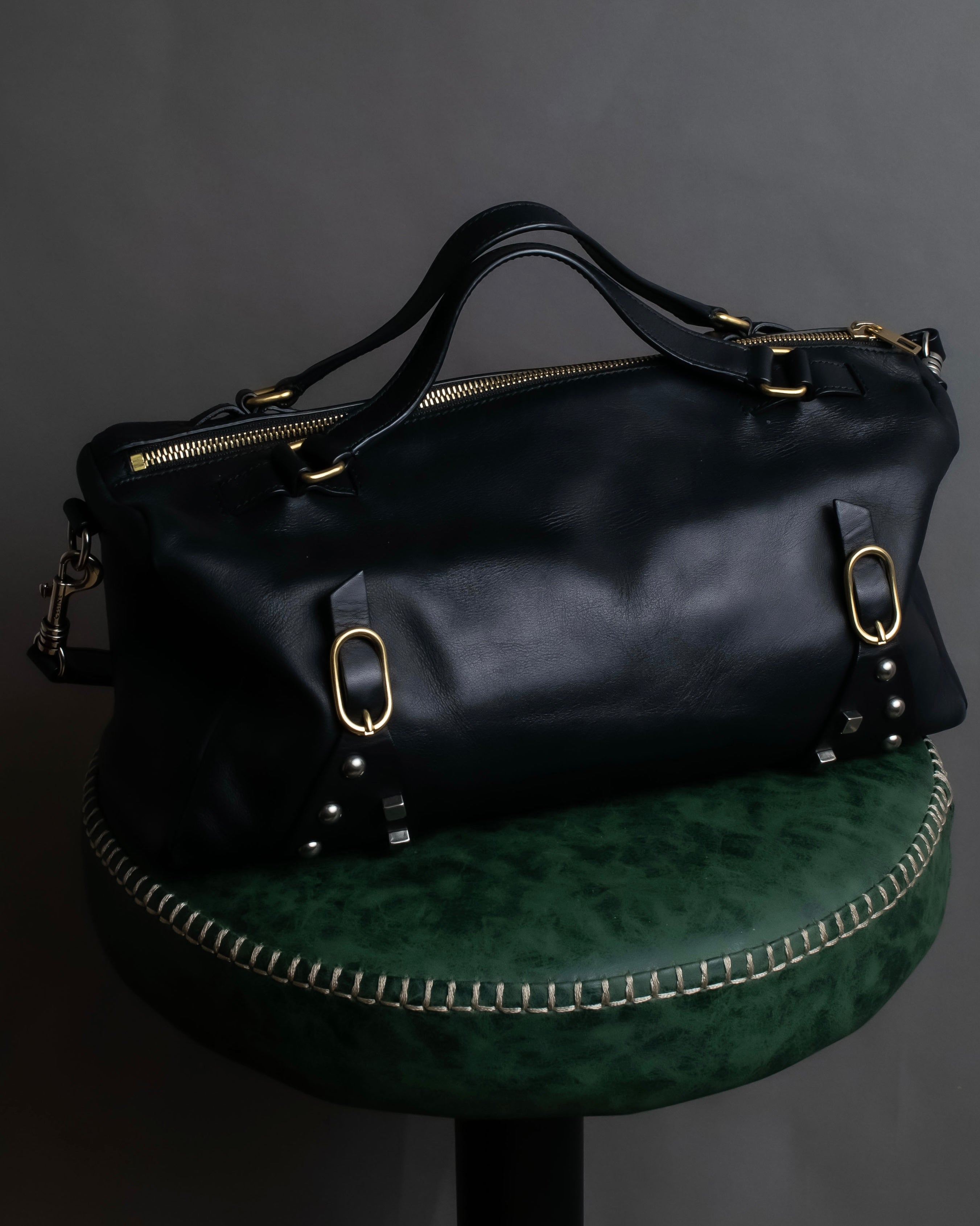 "CELINE" Various studs horizontal leather 2way bag