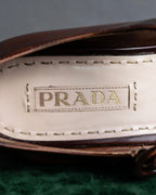 "PRADA" Brown leather stepped sole wedge heel pumps