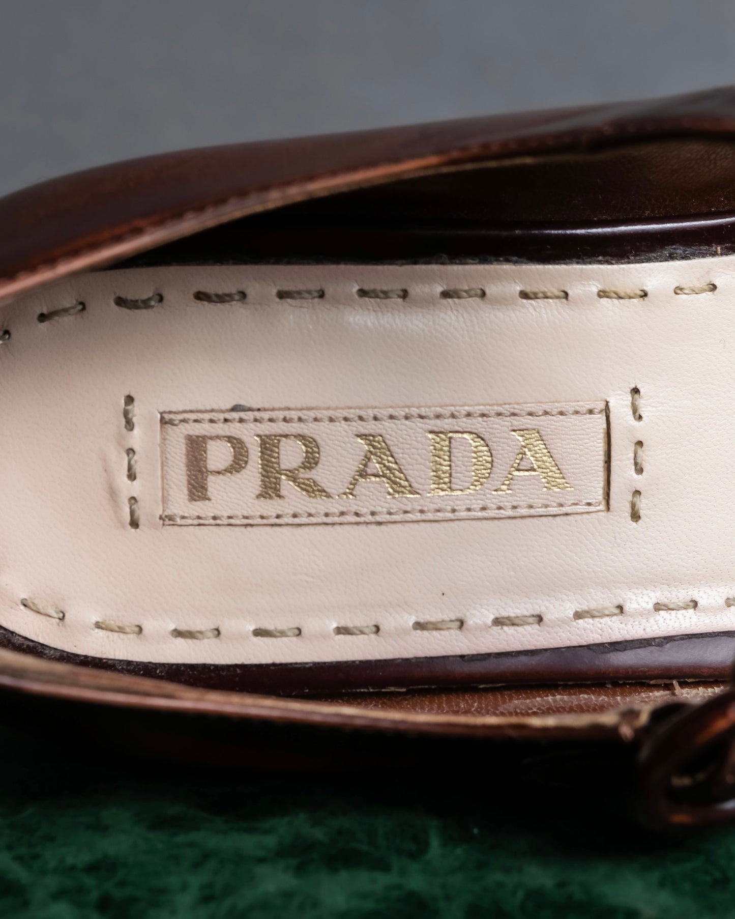 "PRADA" Brown leather stepped sole wedge heel pumps