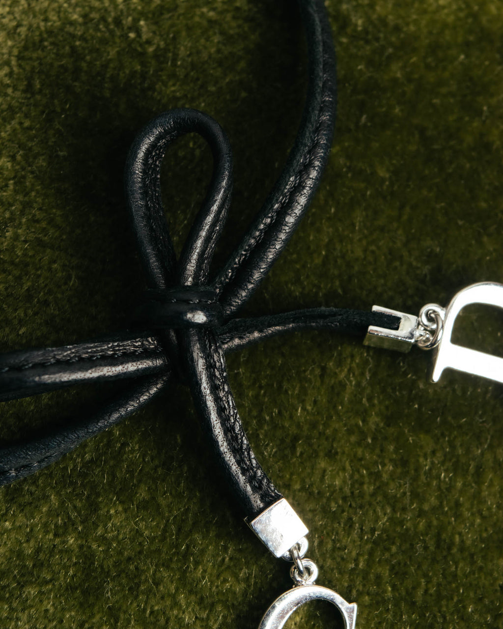 "Christian Dior" Ribbon charm leather cord choker necklace