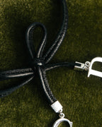 "Christian Dior" Ribbon charm leather cord choker necklace