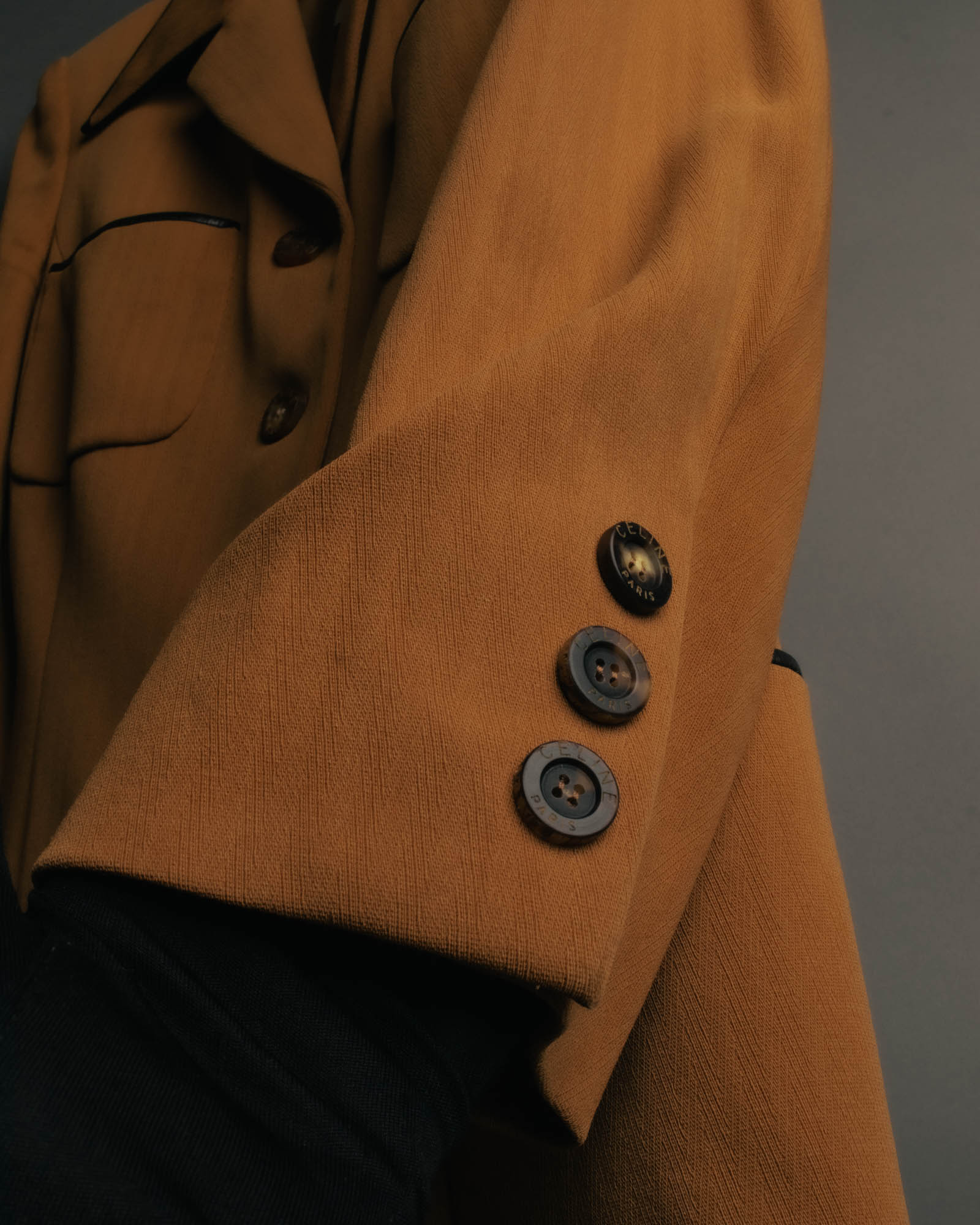 -SPECIAL- "CELINE" 80's-90's Black piped wool tailored jacket