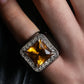 "GUCCI" Amber rhinestone GG motif engraved signet ring