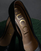 "GUCCI" Michele design ribbon crystal buckle pumps