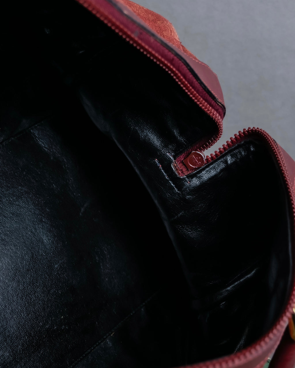 "CELINE" Triomphe motif Bordeaux color suede boston bag