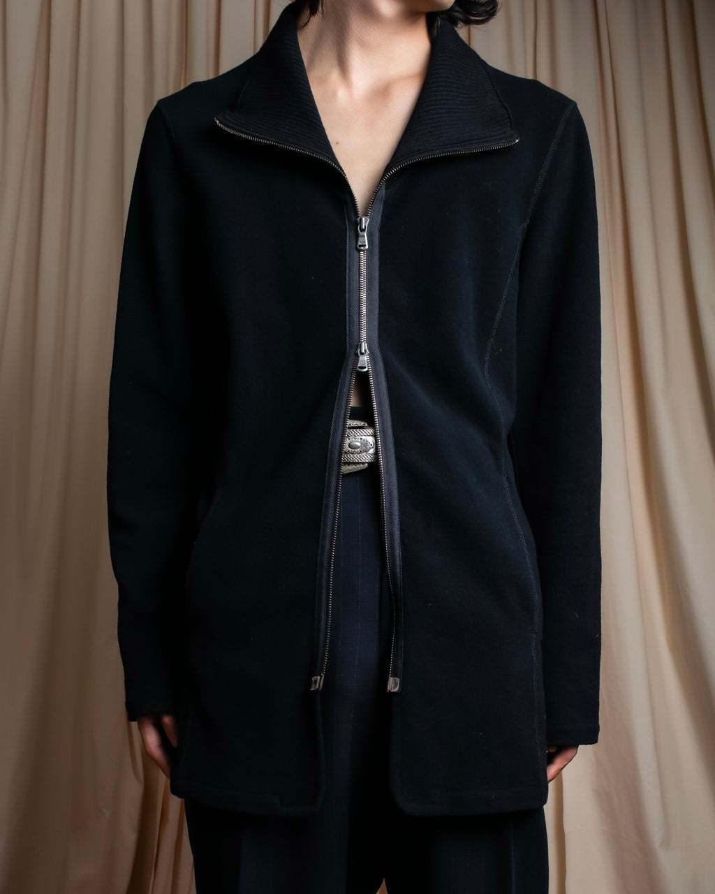 "EMPORIO ARMANI"  Piping design double zipper driver's knit