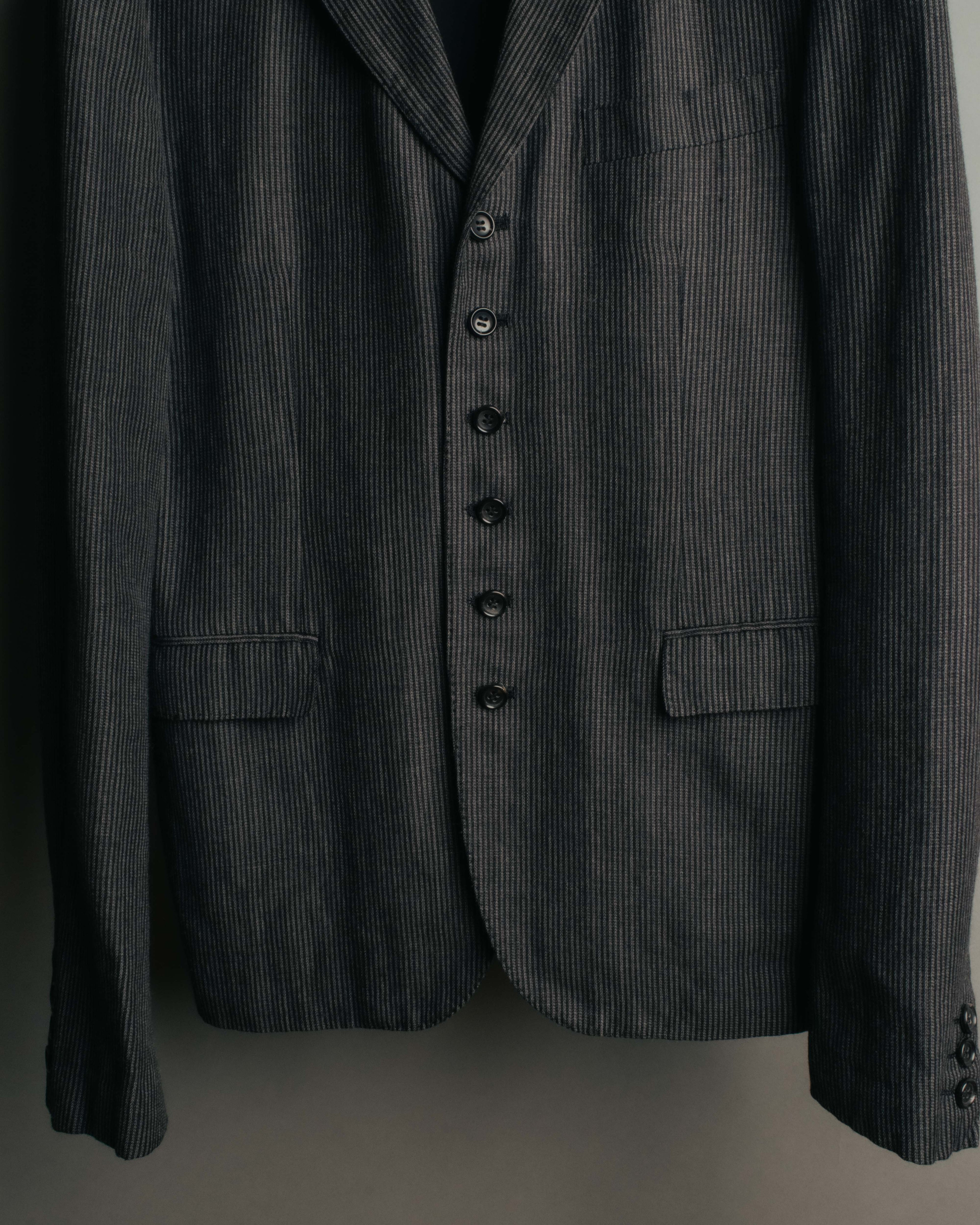 "COMME des GARÇONS HOMME" 10SS Vintage multi-button hickory stripe linen wool jacket