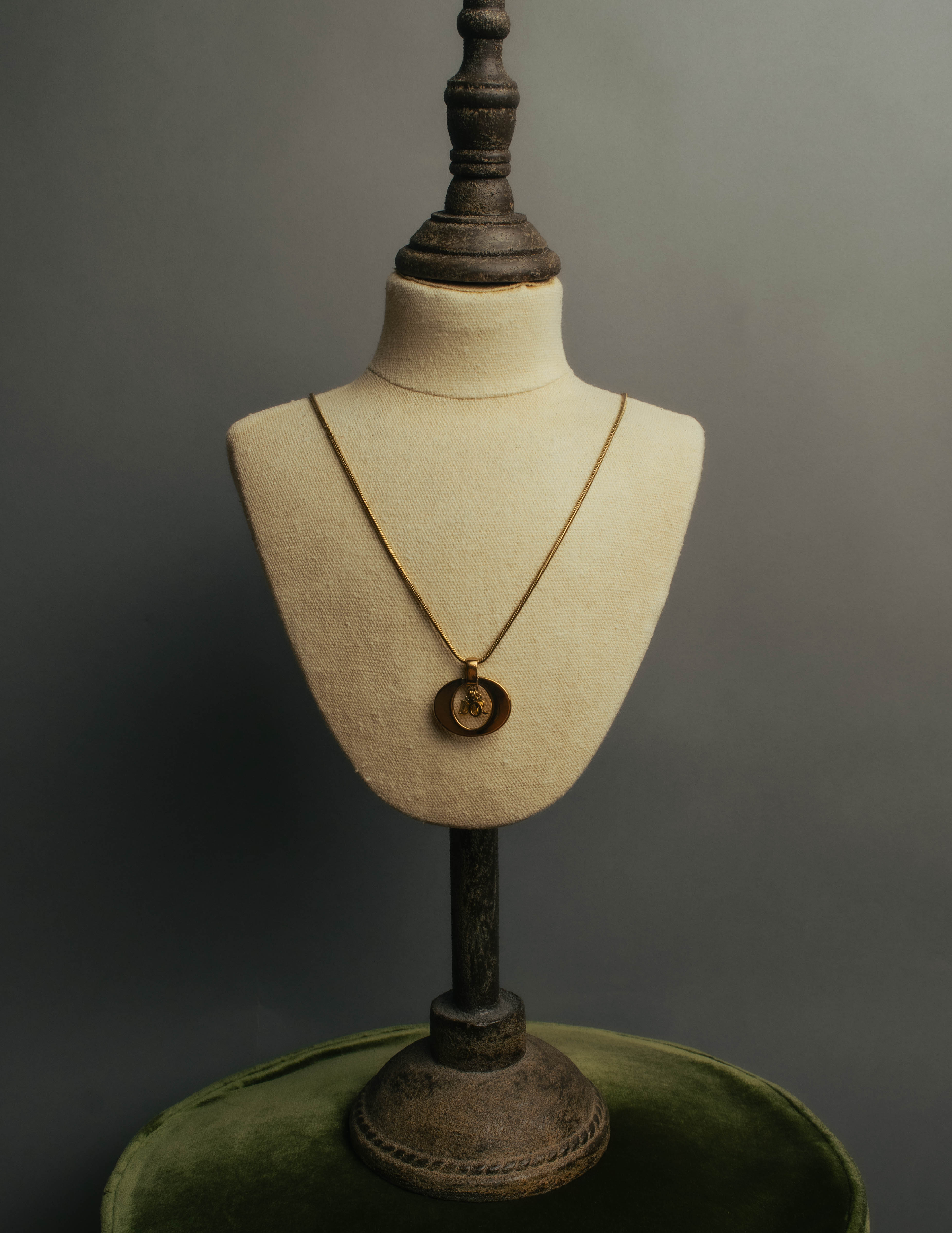"Christian Dior" 80's-90's Gold logo pendant necklace