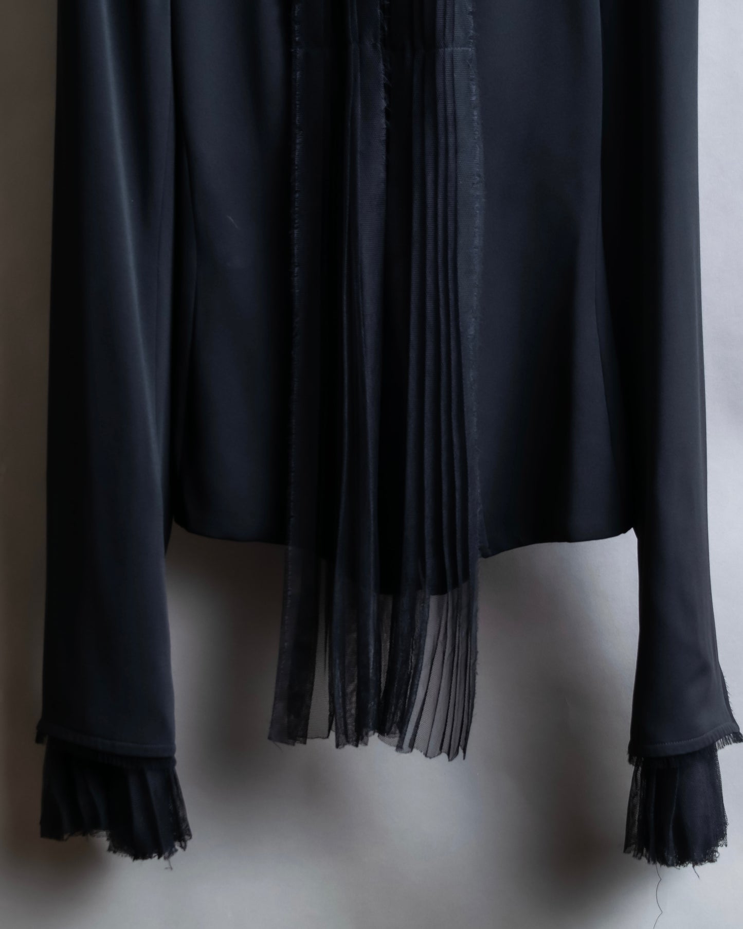 "YVES SAINT LAURENT" 2002 AW Scarf docking tulle design silk double zipper blouse