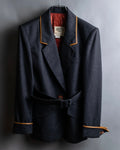 "HERMES" Vintage leather piping design belted tailored jacket