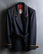"HERMES" Vintage leather piping design belted tailored jacket