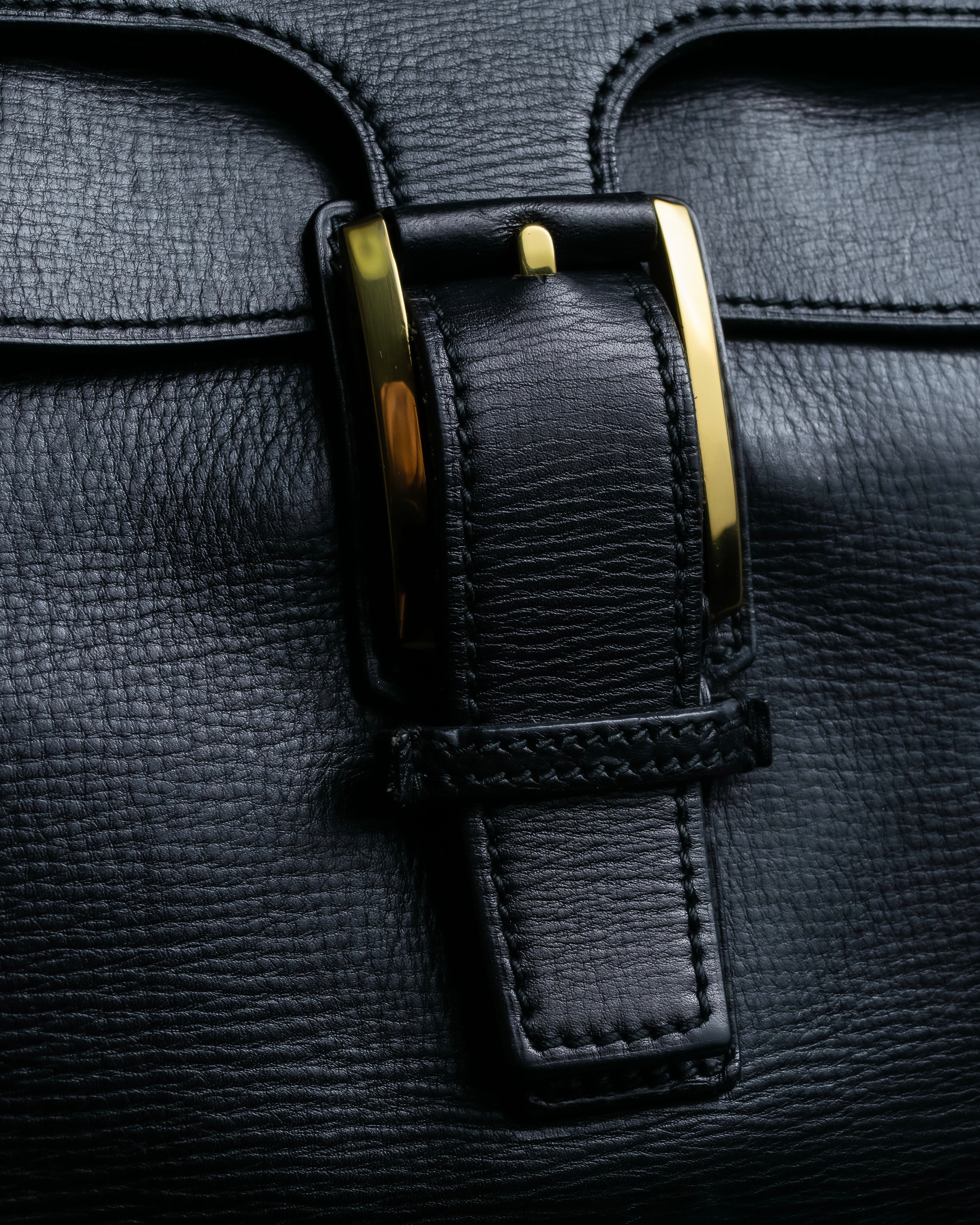 "GUCCI" Double flap design grained leather one-handle bag