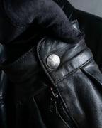 "Claude Montana" Drawcord detail stand-up collar leather blouson