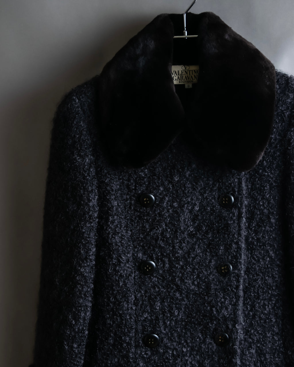 "Valentino Garavani" Fur collar boucle wool mid-length coat