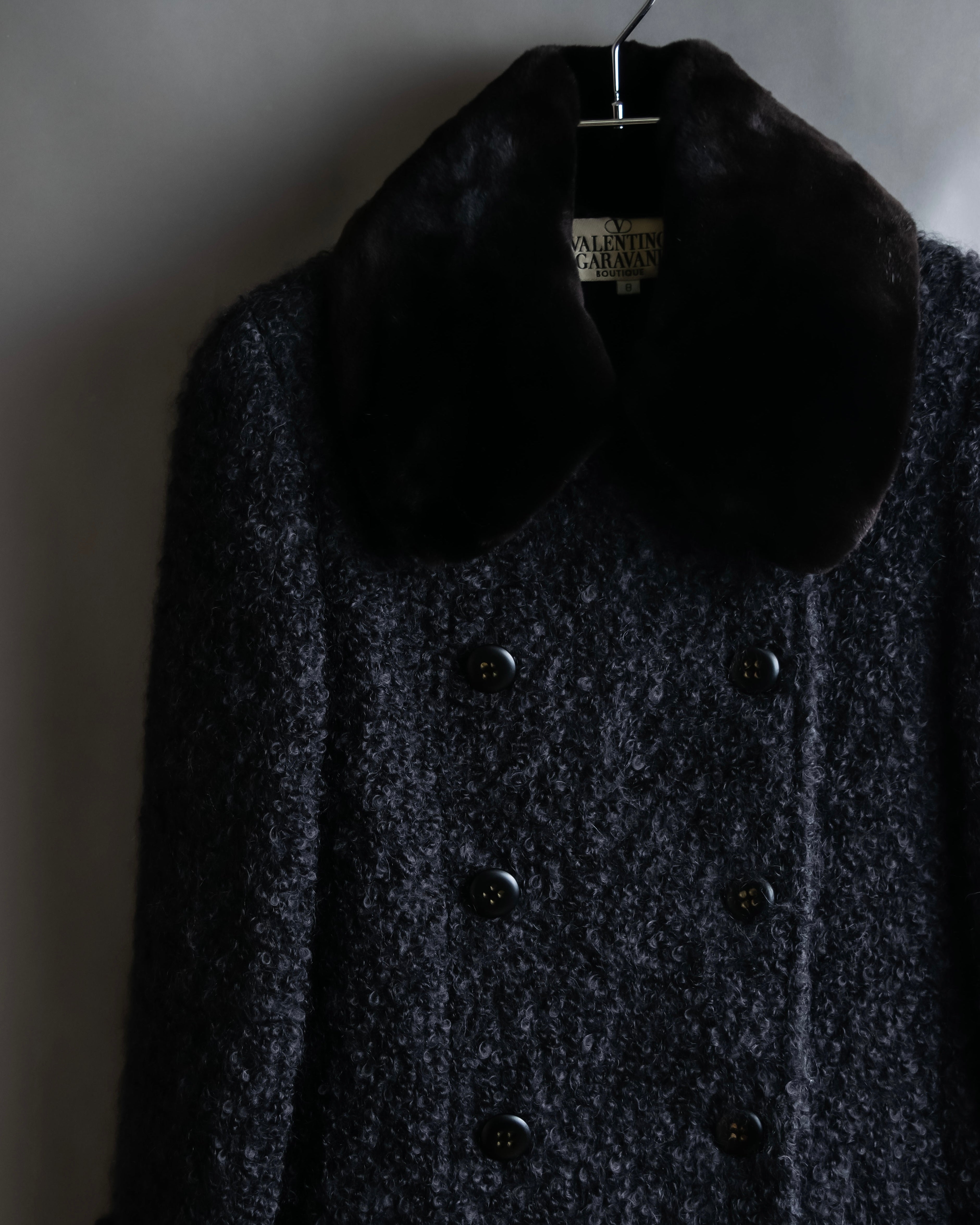 "Valentino Garavani" Fur collar boucle wool mid-length coat