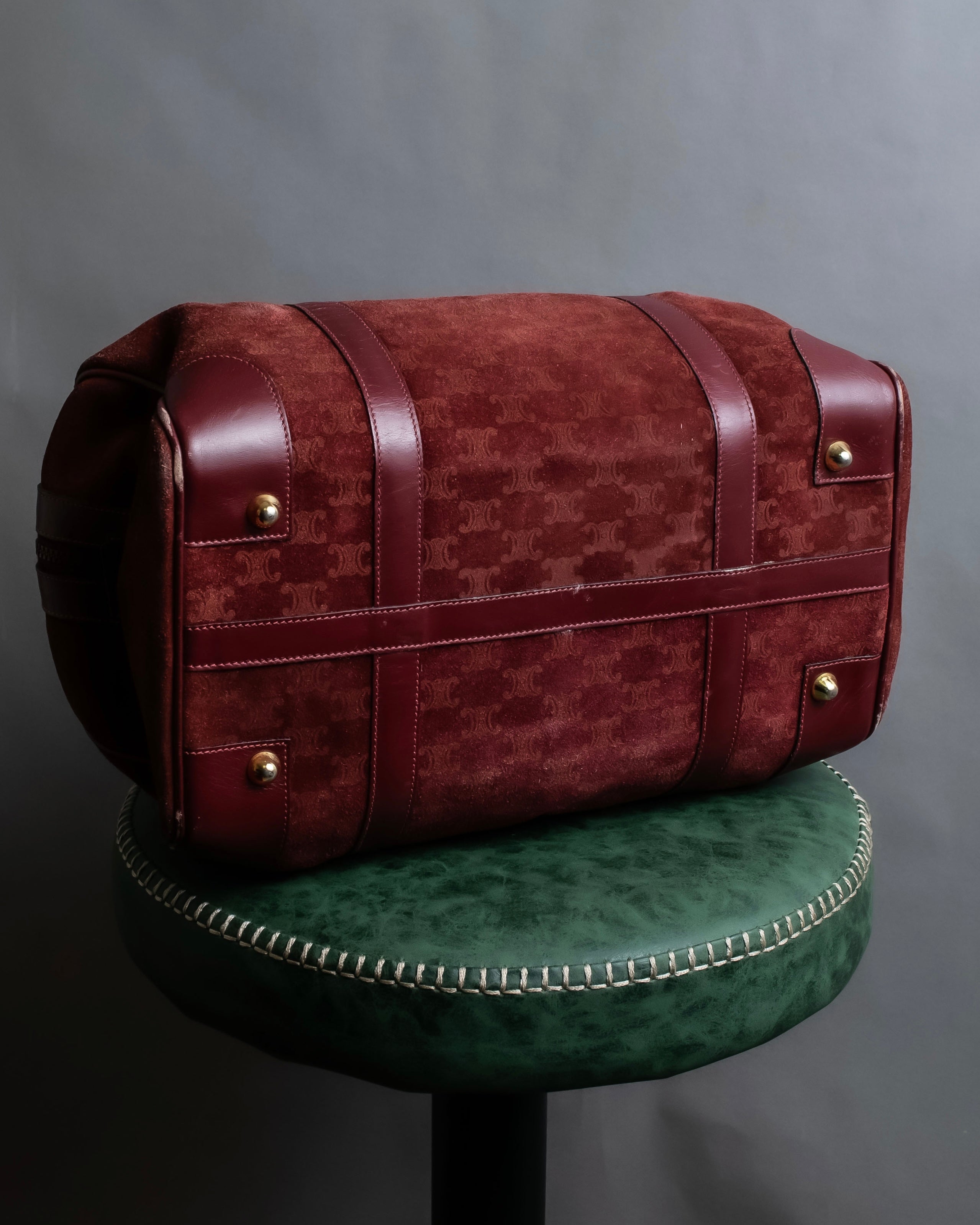 "CELINE" Triomphe motif Bordeaux color suede boston bag