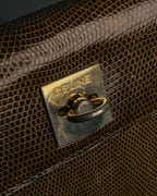 "CELINE" 70's-80's Structured lizard embossed leather top handle handbag