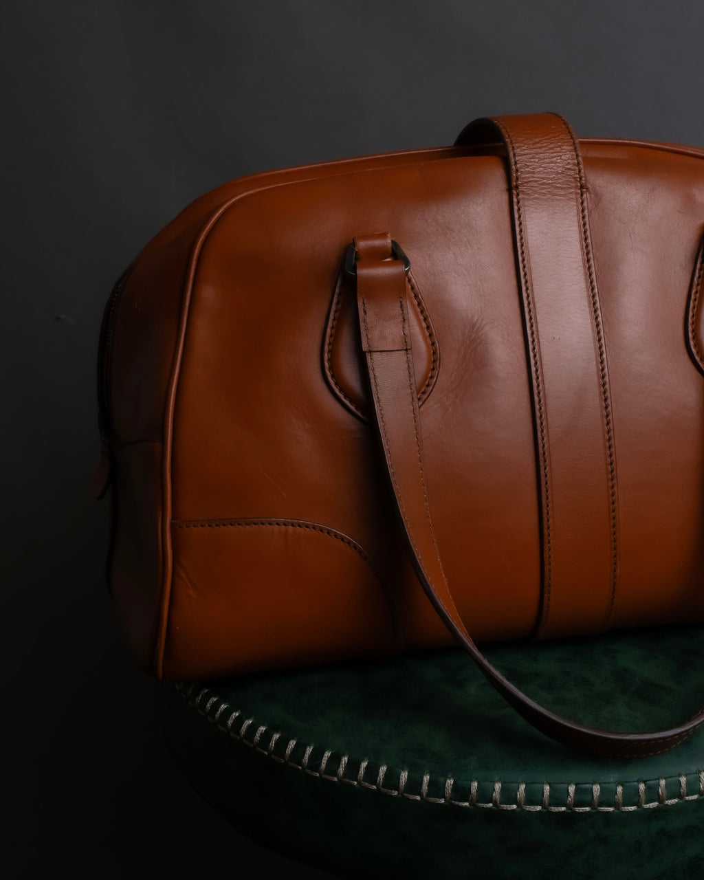 "PRADA" Belt flap detail rounded boston leather bag