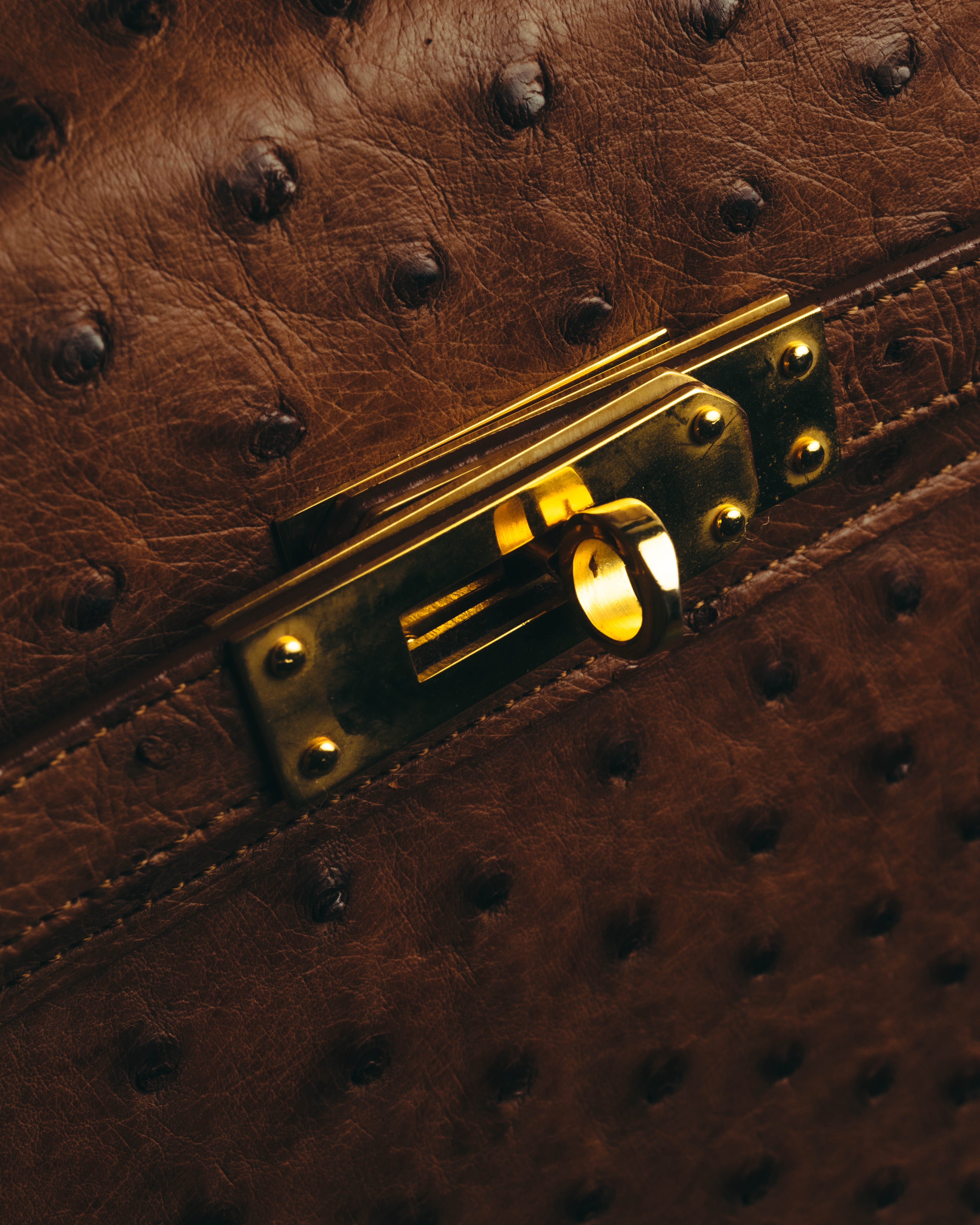 "JARDIN DES SACS" 80's-90's Structured ostrich leather top handle bag