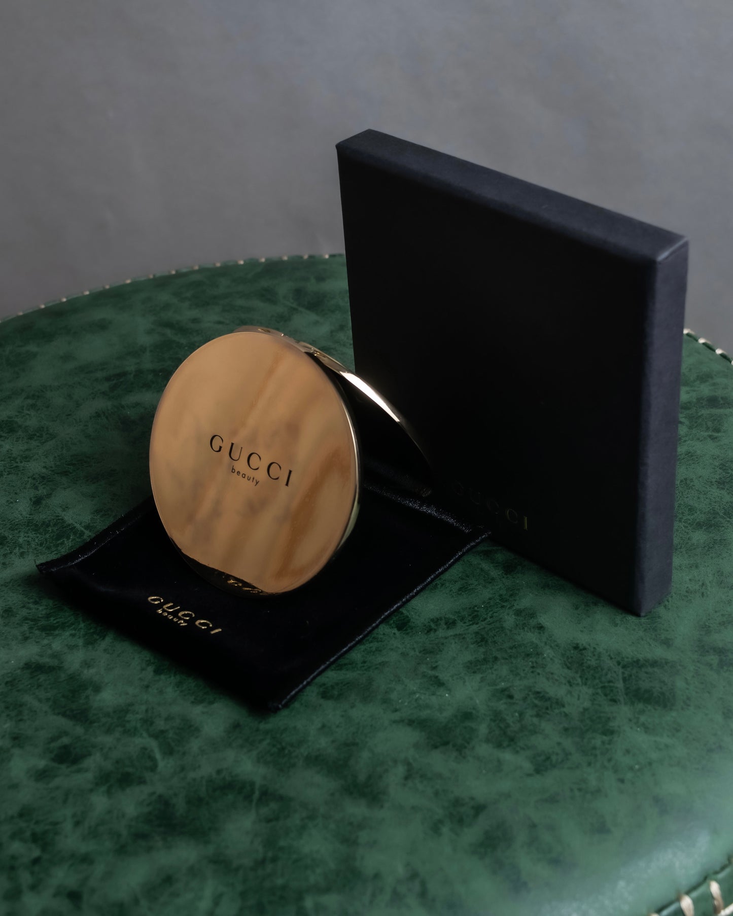 "GUCCI" Gold metal design logo engraved hand mirror