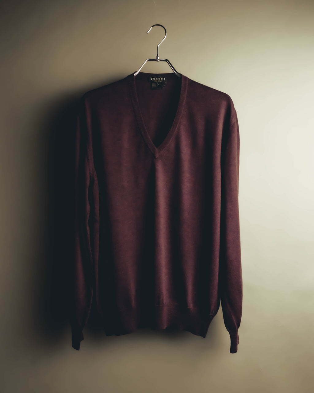 "GUCCI" 90's-00's Deep burgundy v-neck knit sweater