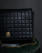 "CELINE" 80's-90's Crest metal fittings design quilted leather bag