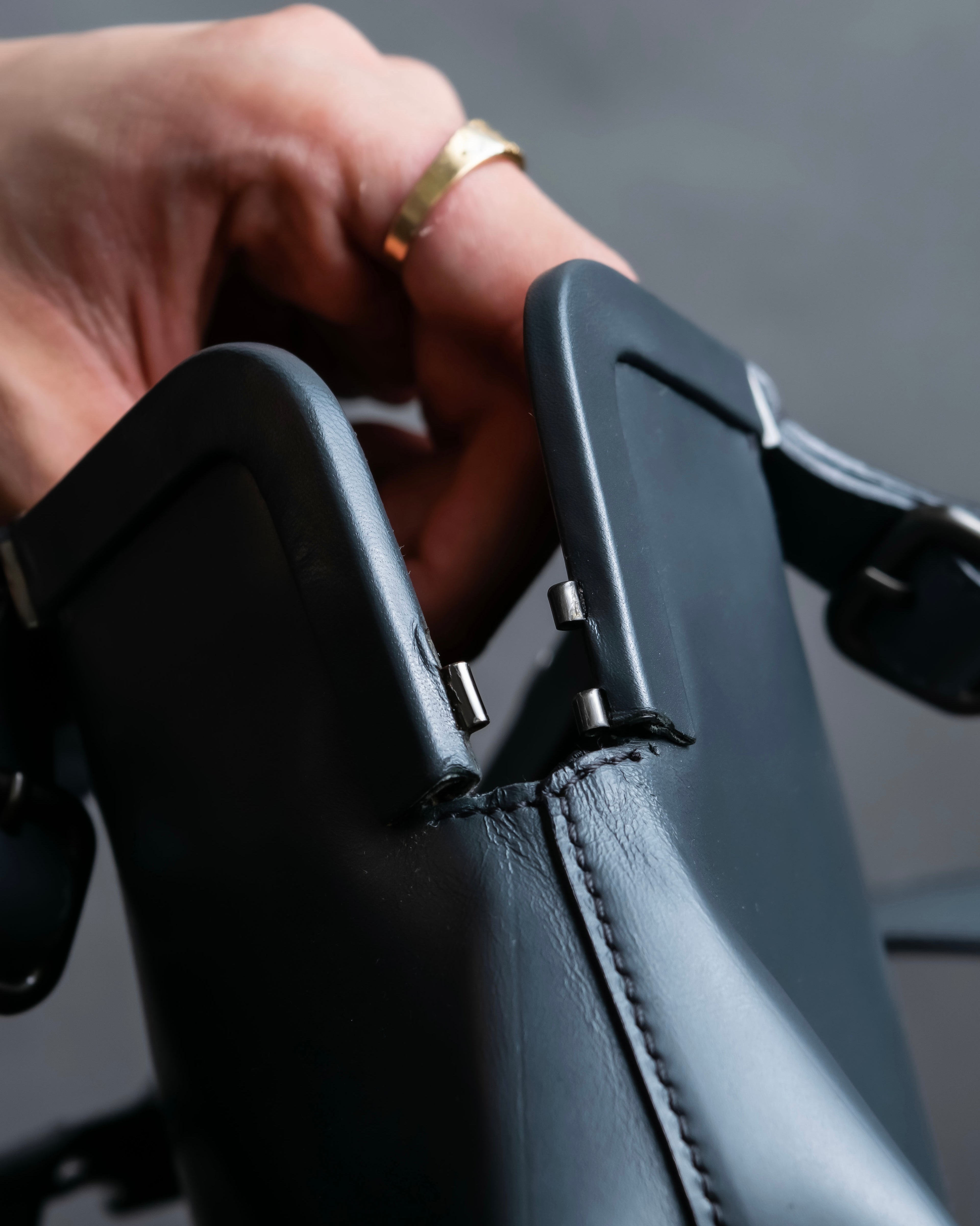 "PRADA" Clasp design grey-blue leather bag