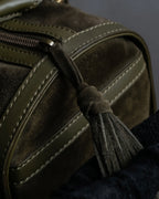 "BURBERRY" Olive green fringe design boston bag