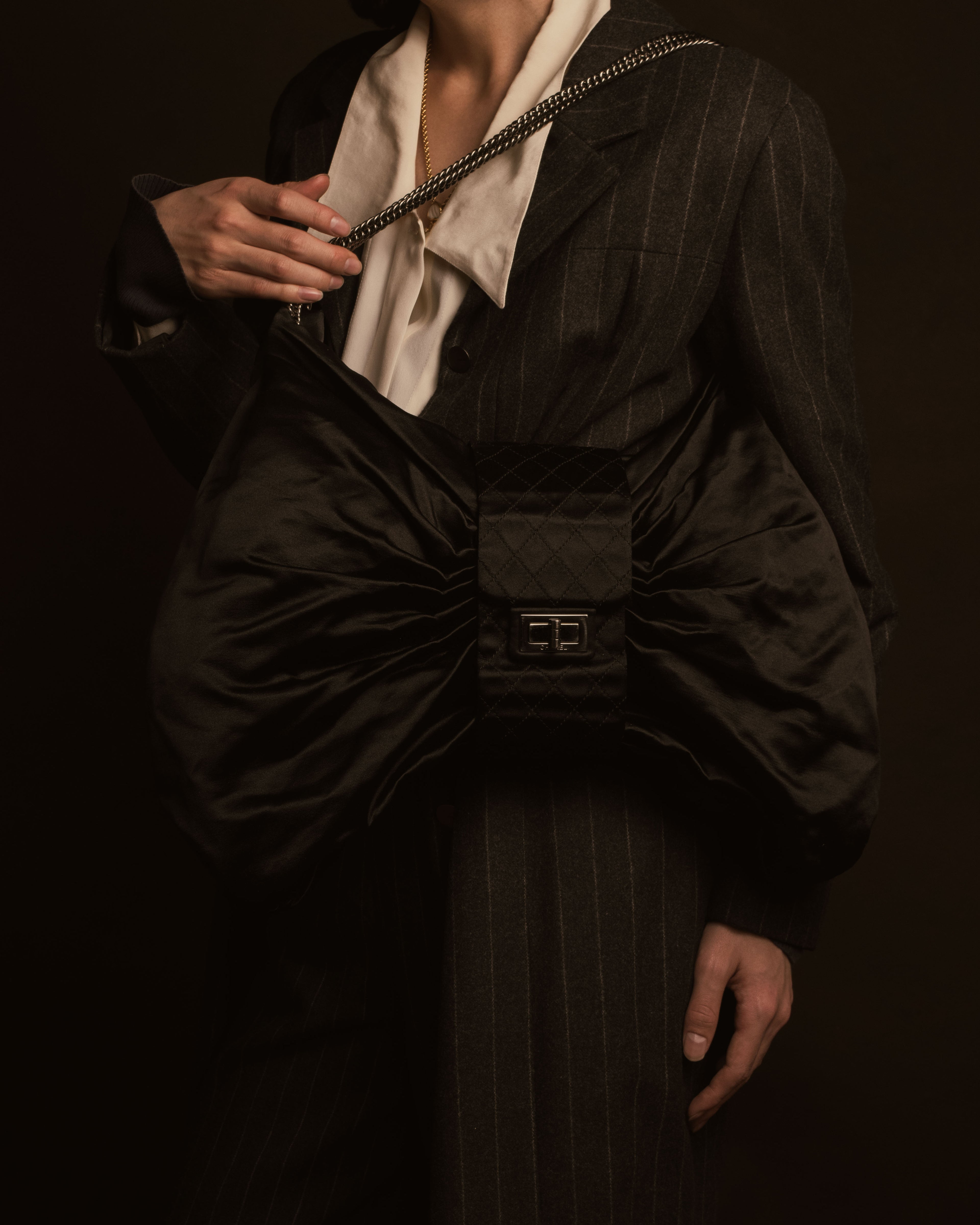 –SPECIAL–"CHANEL" 08-09’s Satin quilted bow shoulder bag