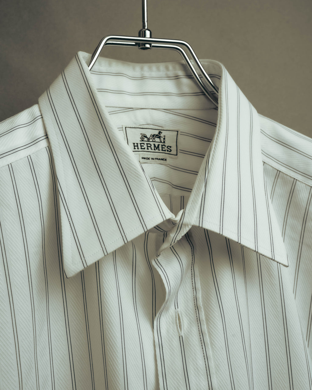 -SPECIAL- “HERMES” 80’s tonal jacquard pinstripe French cuff shirt