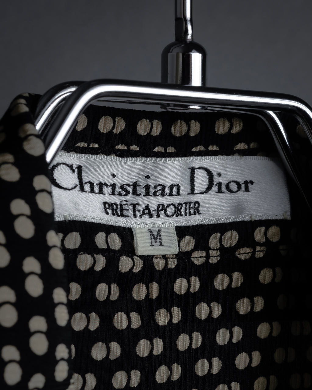 "Christian Dior PRETA PORTER" Ivory polka dot bow tie blouse