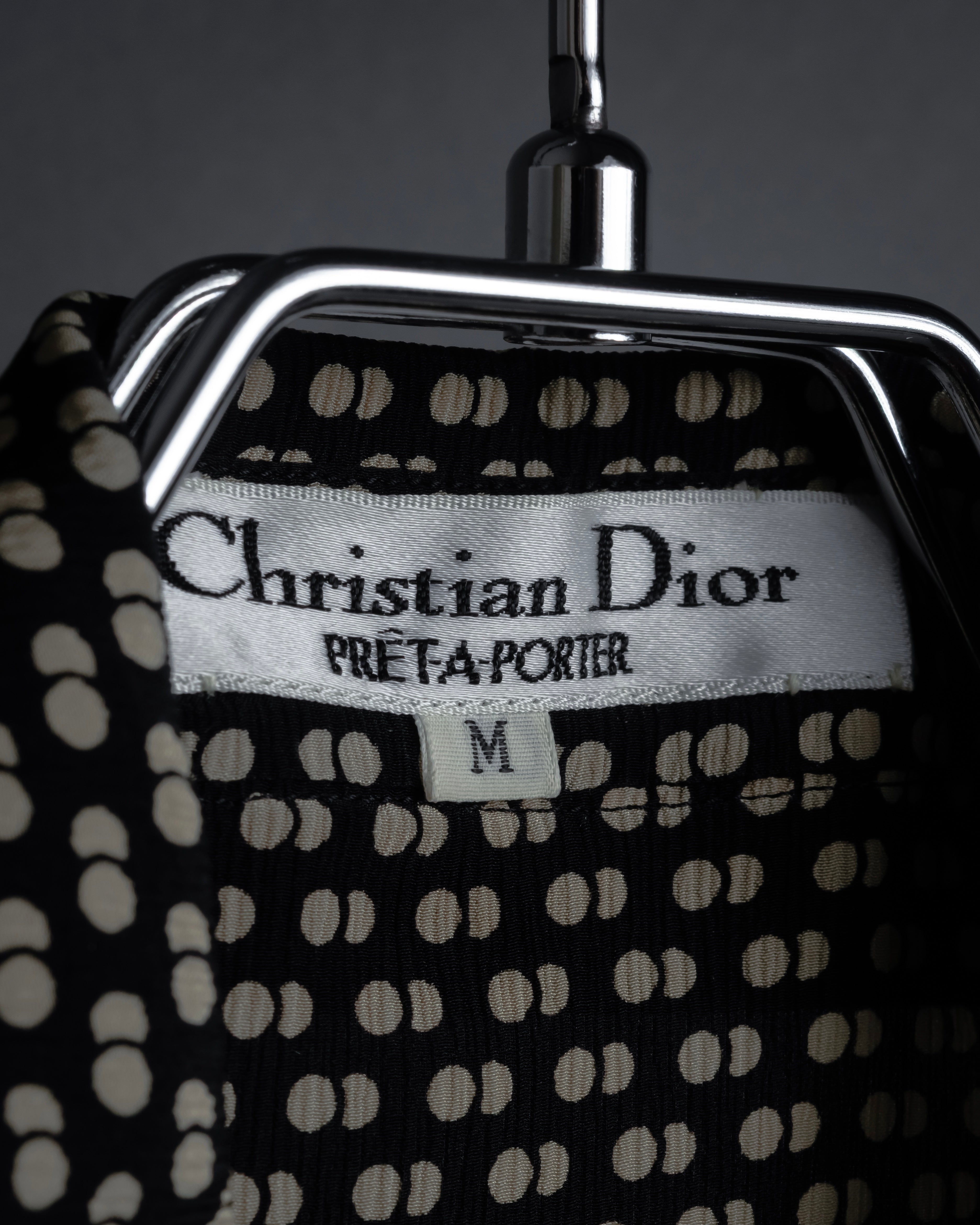 "Christian Dior PRETA PORTER" Ivory polka dot bow tie blouse