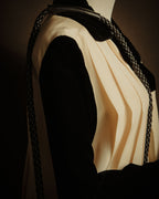 –SPECIAL– “CHANEL” 80’s-90’s pleated silk velvet trim blouse