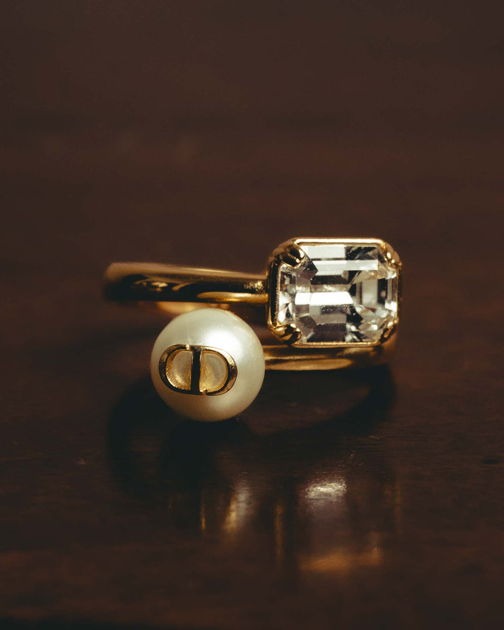 -SPECIAL- “Dior” 2024-2025 Petit CD asymmetrical crystal and faux pearl ring