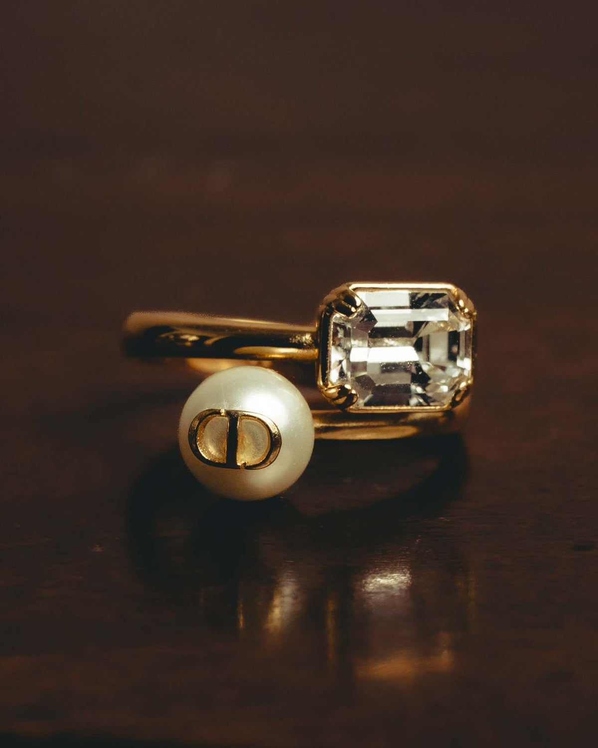 -SPECIAL- “Dior” 2024-2025 Petit CD asymmetrical crystal and faux pearl ring