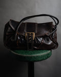 “CELINE” 00’s Buckled contrast stitch shoulder bag